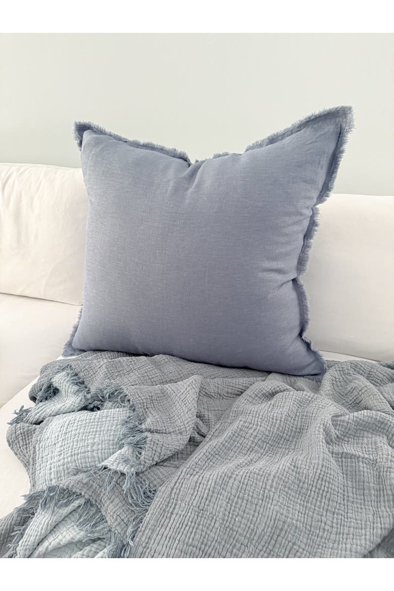 Soft Fringe Linen Pillow with Down Insert, Alternate, color, Chambray Blue