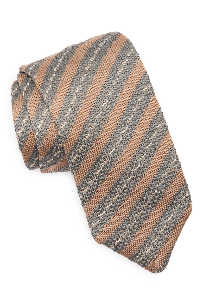 Stanley Stripe Knit Tie, Main, color, GREEN CREAMY TAN