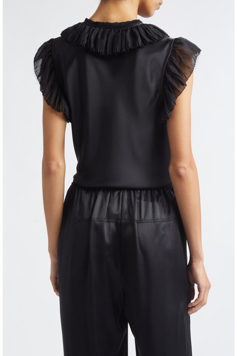 Ilyana Silk Sheer Ruffle Trim Top, Alternate, color, NOIR