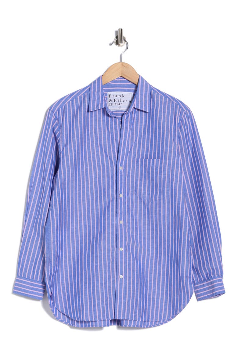 Relaxed Fit Cotton Button-Up Shirt, Alternate, color, BRIGHT BLUE PINK STRIPE