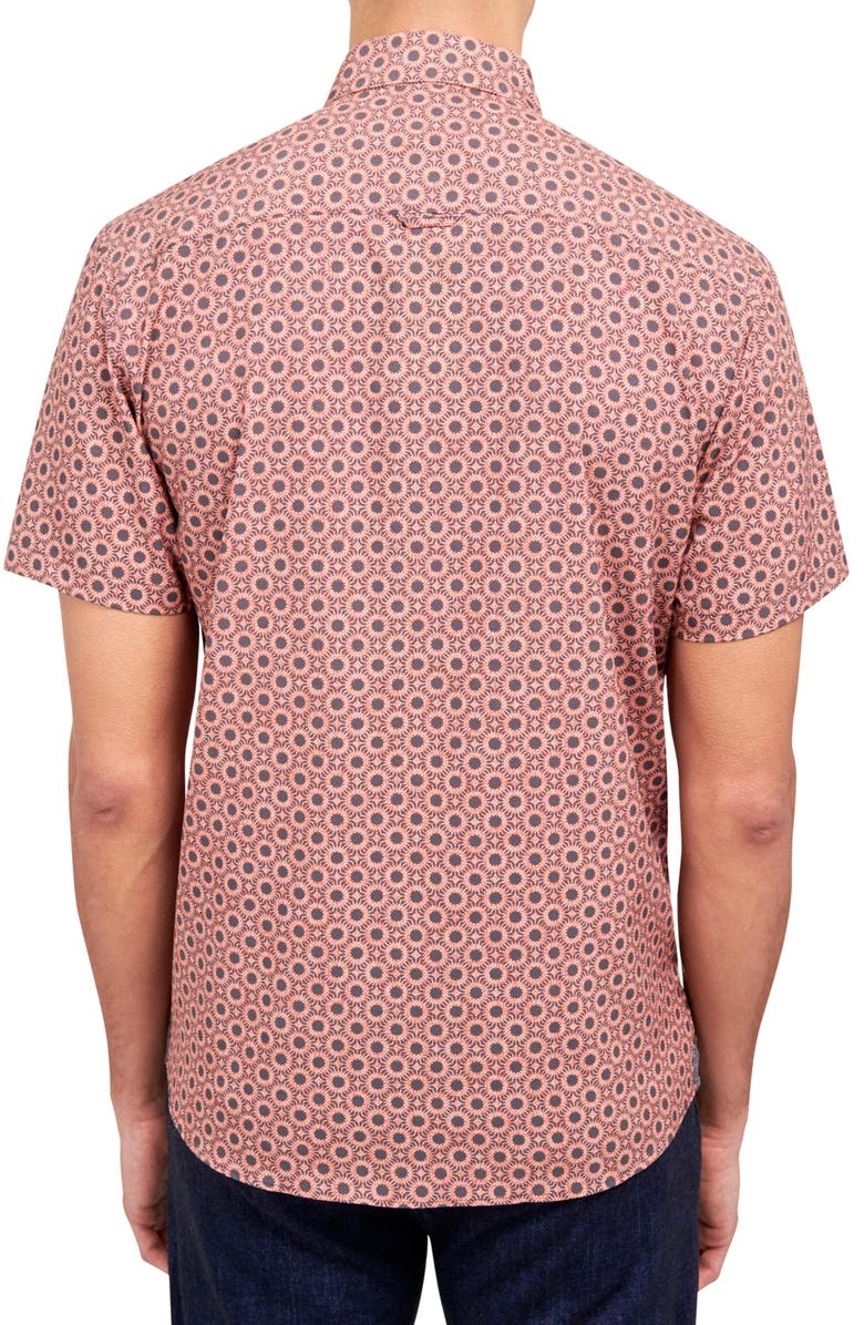 Brooklyn Brigade Slim Fit Medallion Print Recycled 4-Way Stretch Performance Short Sleeve Shirt, Alternate, color, Red