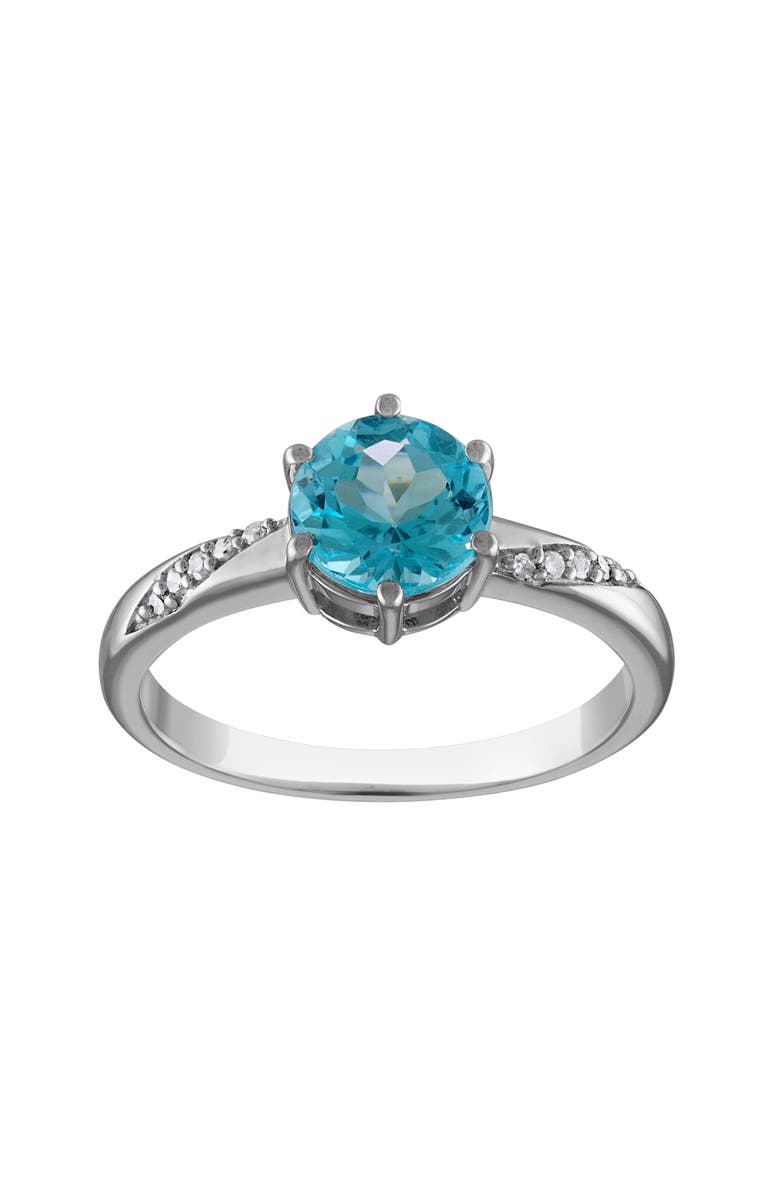FZN Sterling Silver Round Cut Swiss Blue Topaz & Diamond Ring, Main, color, 