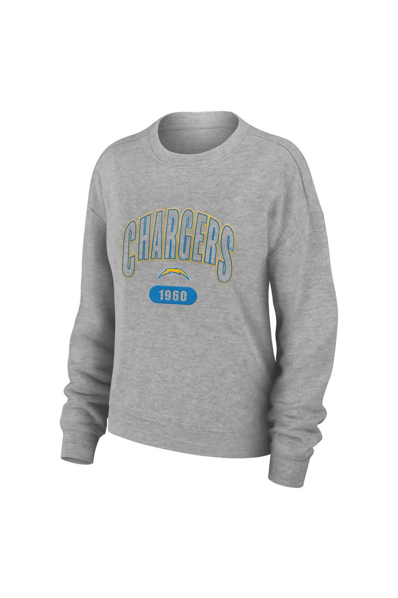 Women's WEAR by Erin Andrews Heather Gray Los Angeles Chargers Knit Long Sleeve Tri-Blend T-Shirt & Pants Sleep Set, Alternate, color, Heather Gray