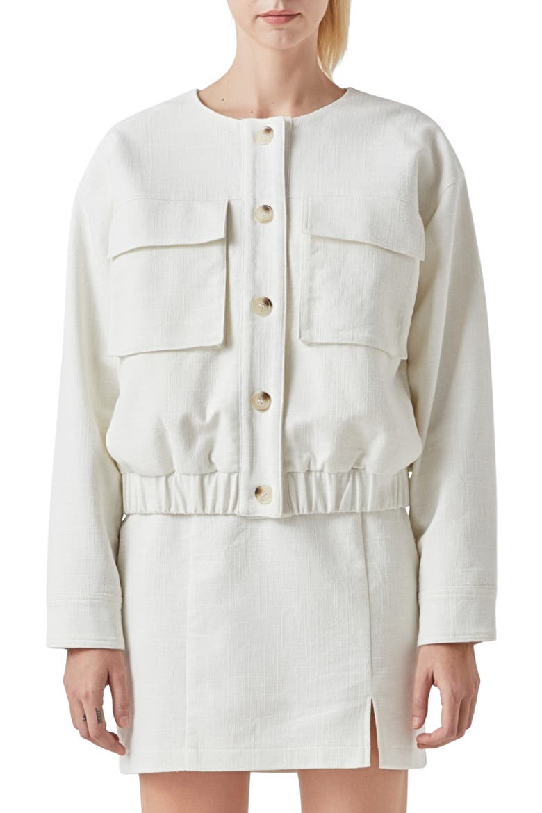 Pocket Collarless Jacket, Main, color, IVORY
