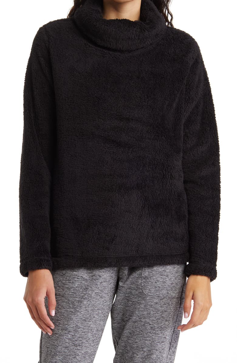 Zella Furry Fleece Funnel Neck Pullover, Main, color,