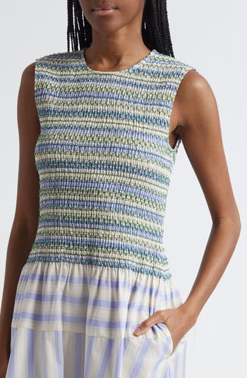 Mixed Stripe Smock Bodice Organic Cotton Dress