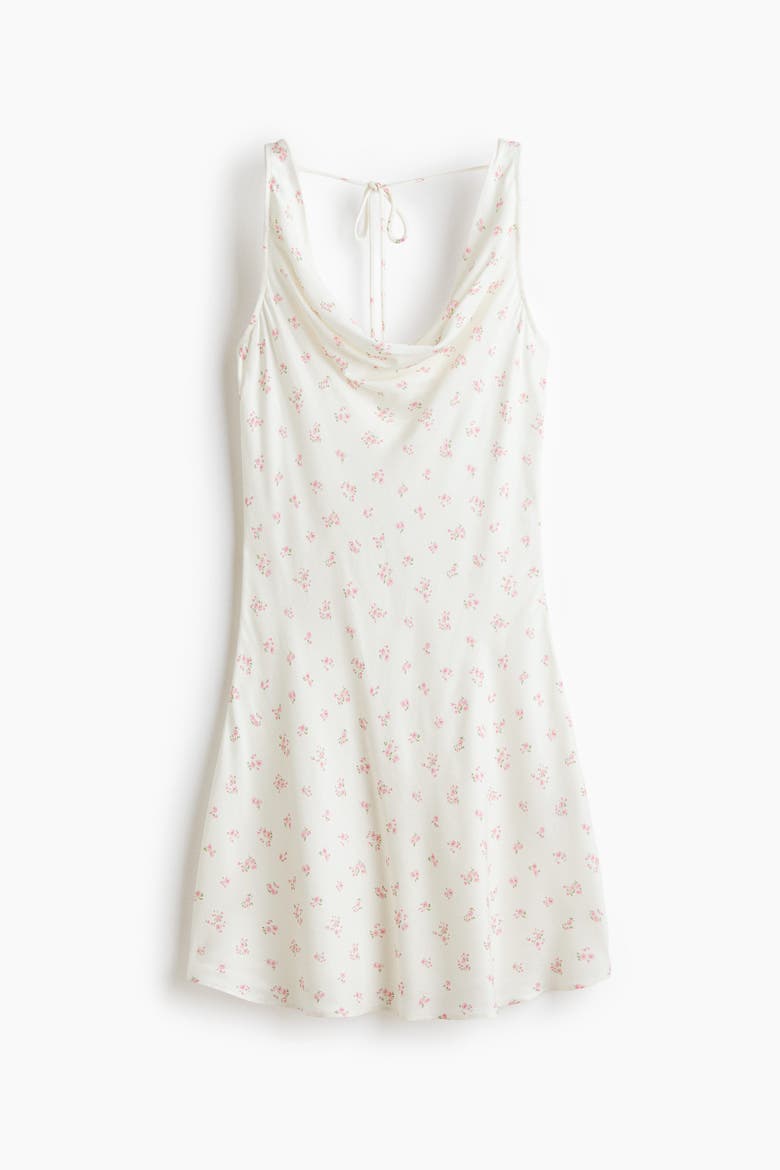 Cowl-neck Satin Dress, Alternate, color, Cream/floral