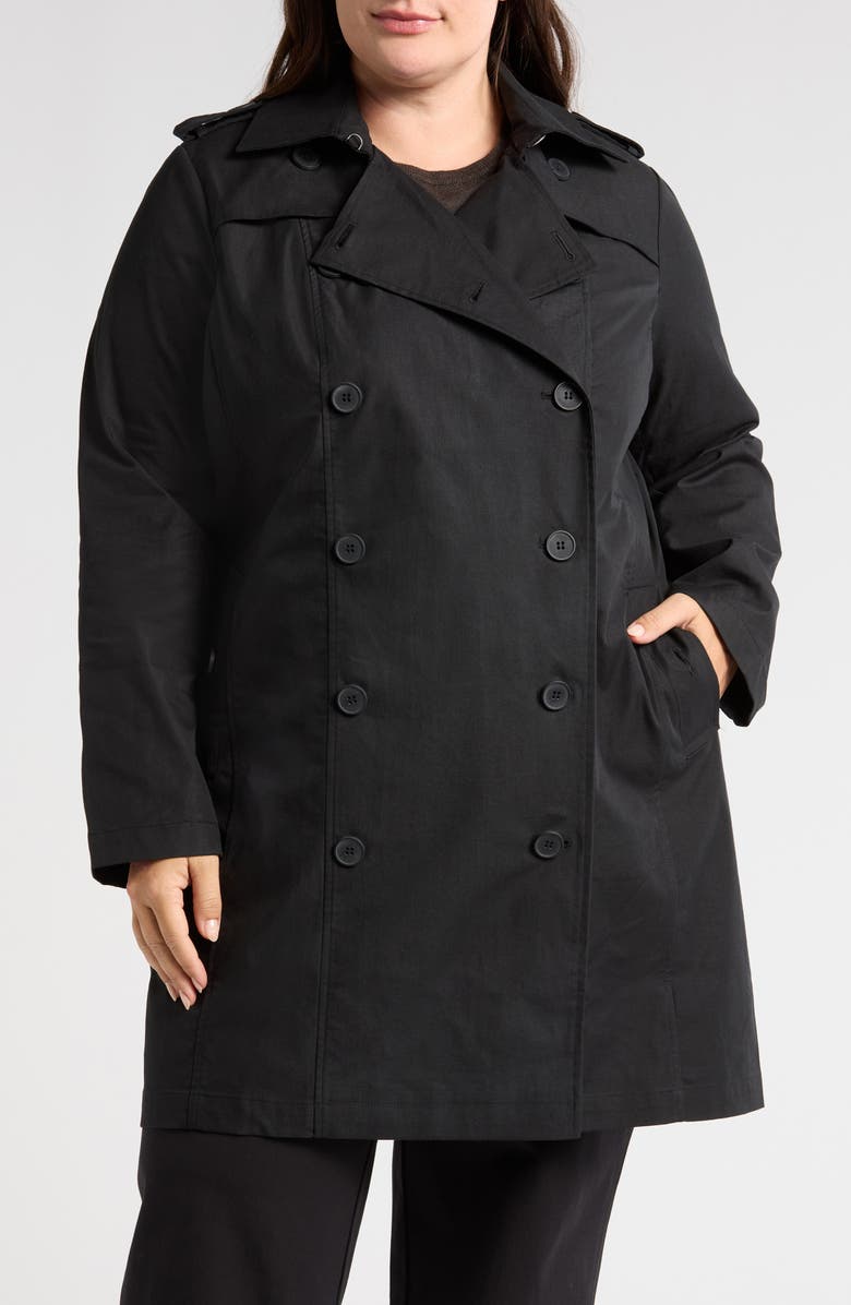Universal Standard Derjon Double Breasted Trench Coat, Alternate, color, Black