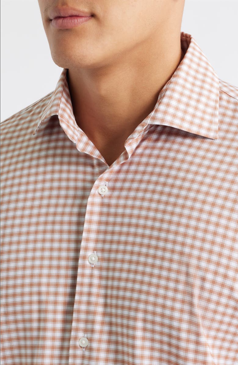 Peter Millar Fairbanks Ombré Check Performance Twill Button-Up Shirt, Alternate, color, British Tan