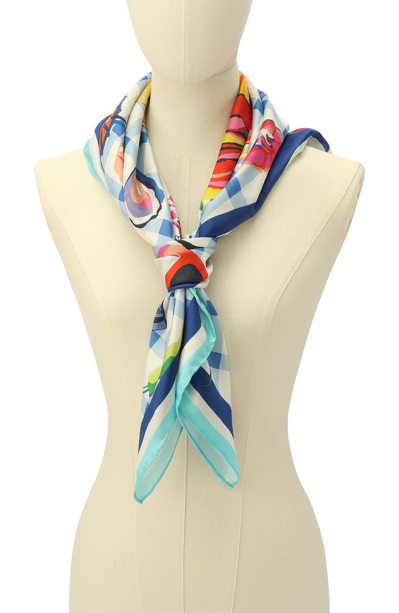 Kate Spade New York lobster lunch silk square scarf, Alternate, color, Blue Multi