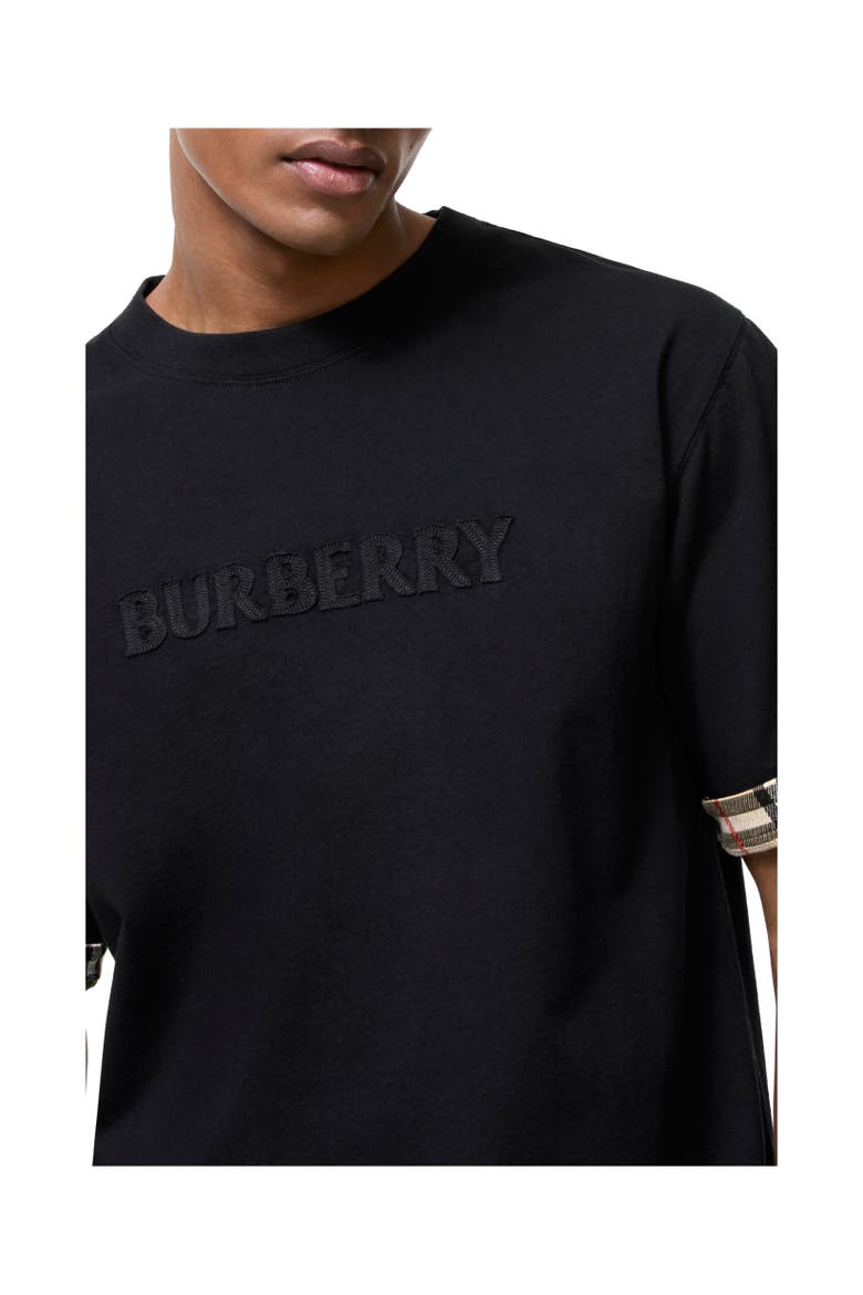 Check Trim Cotton T-shirt, Alternate, color, Black