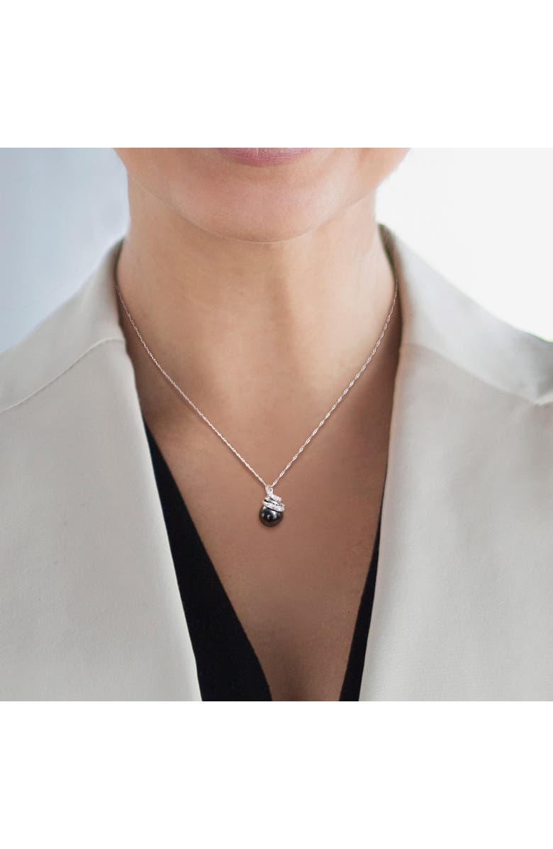 Julianna B. Cultured Pearl & Diamond Swirl Necklace, Alternate, color, Tahitian Pearl/14K White Gold