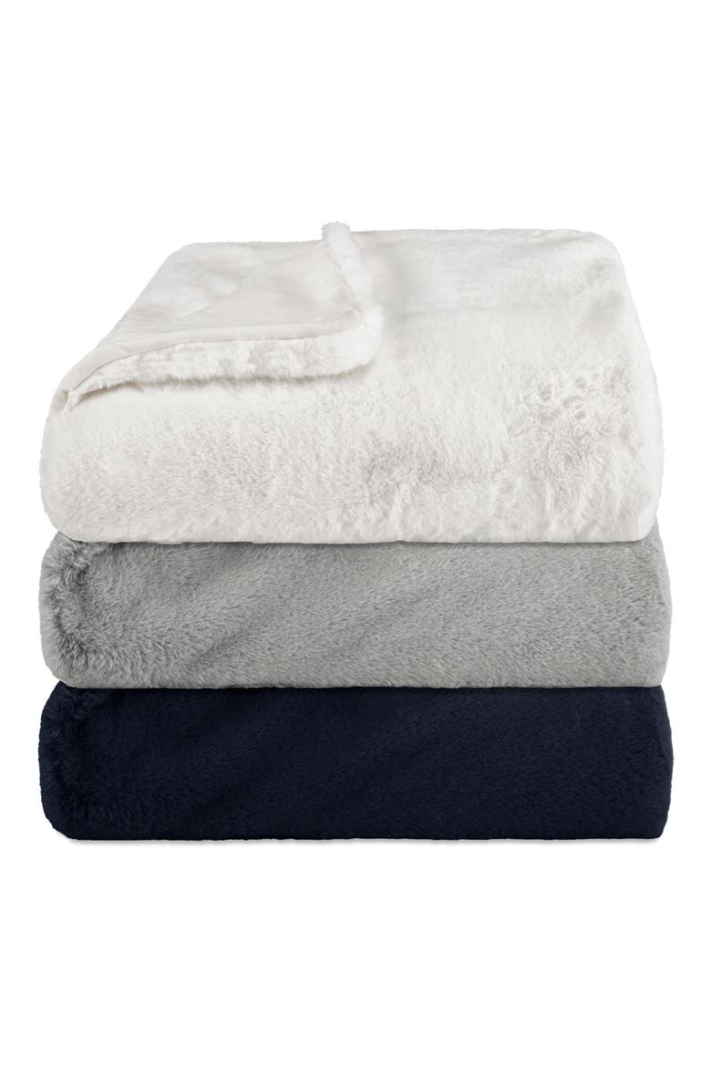 Lapin Faux Fur Throw Blanket, Alternate, color, MIDNIGHT