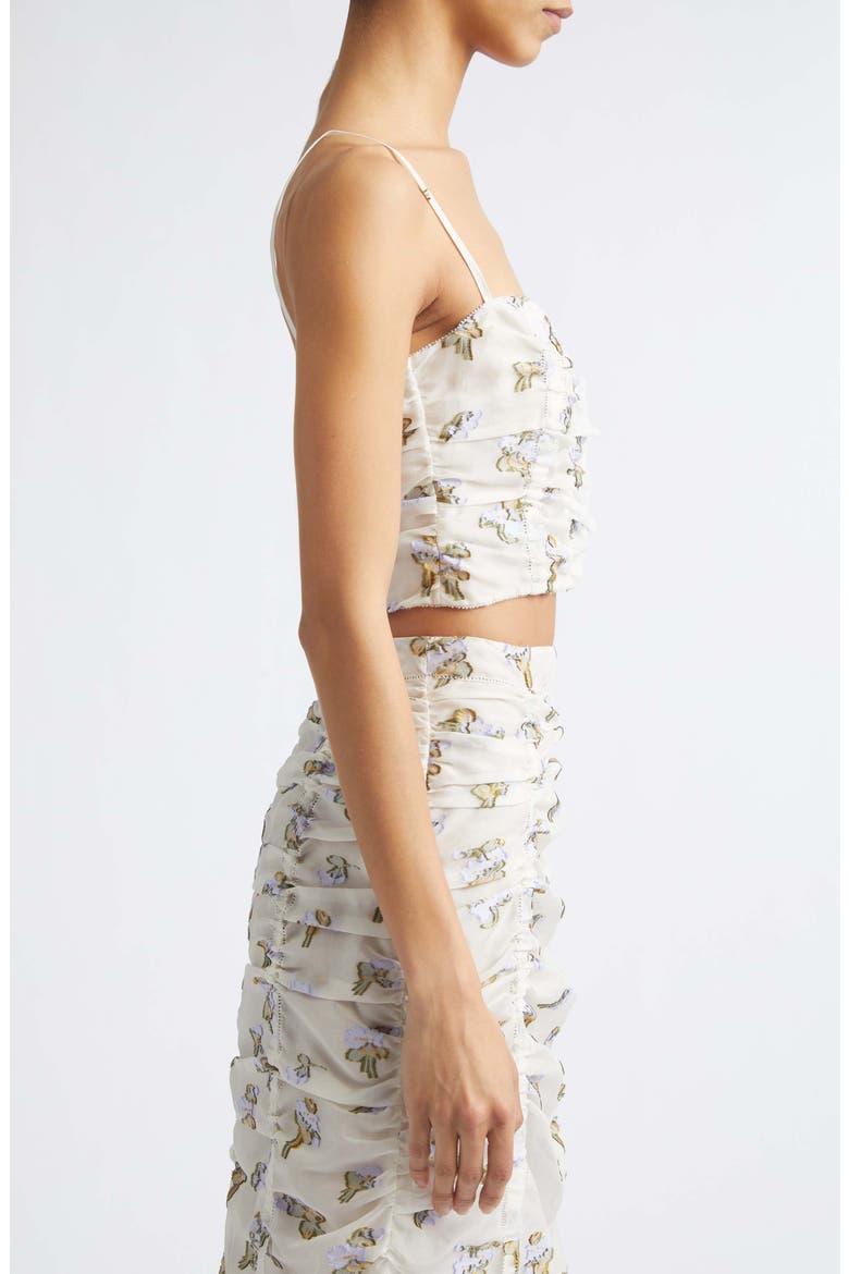 Sylvette Floral Ruched Silk Organza Crop Top, Alternate, color, VIOLET LEAF