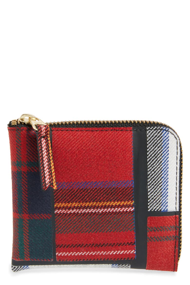 Tartan Patchwork Half Zip French Wallet, Main, color, RED