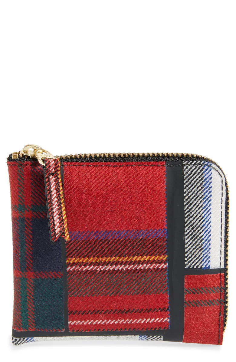 Comme des Garçons Wallets Tartan Patchwork Half Zip French Wallet, Main, color,