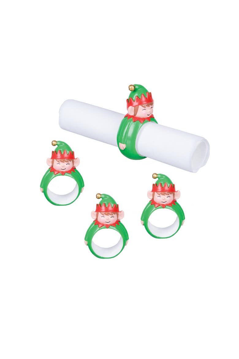 Elf Napkin Rings, Set of 4, Main, color, Green