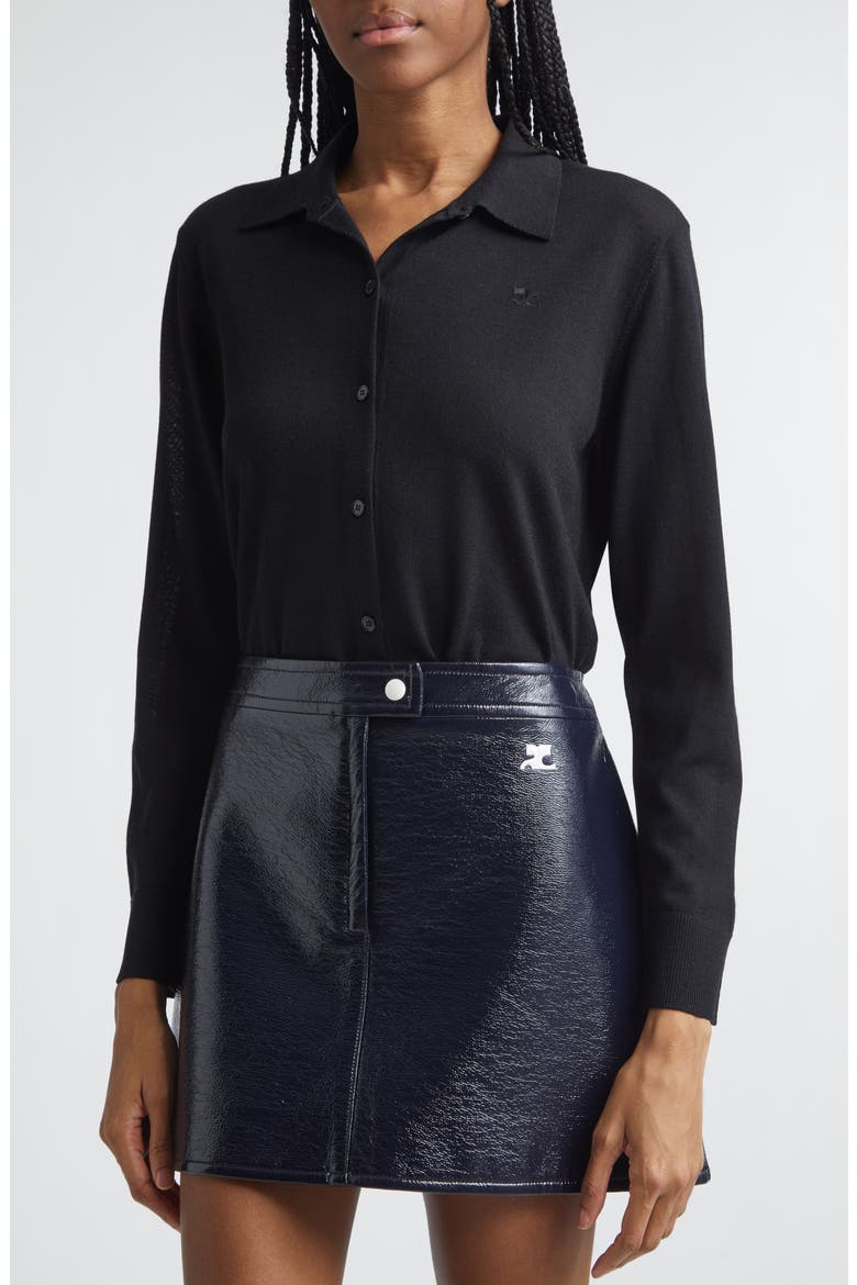 Merino Wool Polo Cardigan, Alternate, color, BLACK