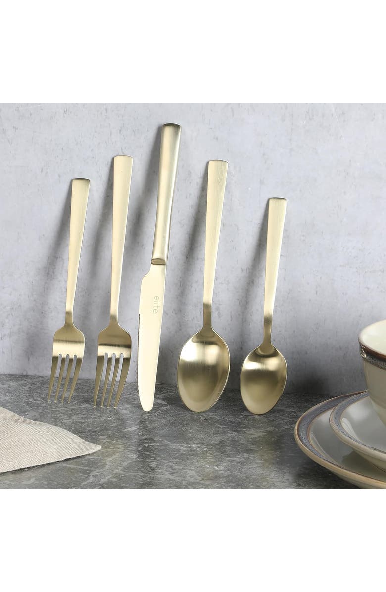Gibson Elite Earlston 20 Piece Stainless Steel Flatware Set, Alternate, color, Metallic Gold