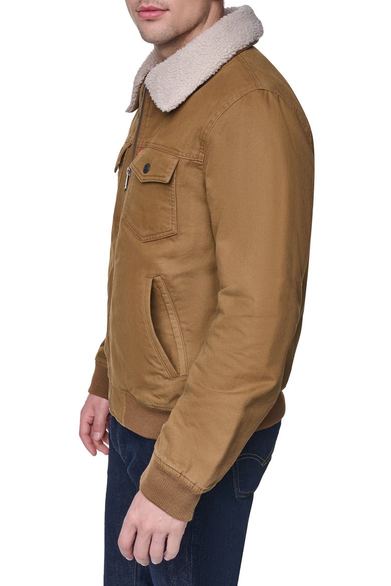 Cotton Aviator Bomber Jacket with Faux Shearling Collar, Alternate, color, BROWN