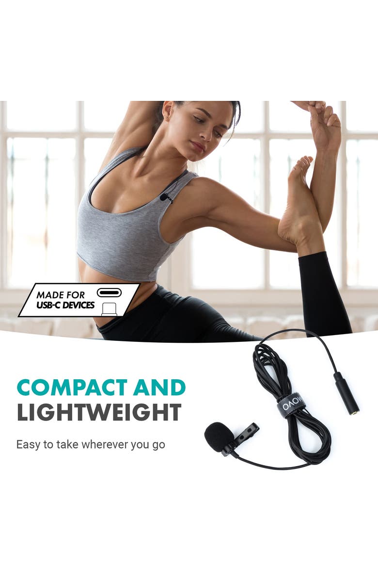 MOVO uLav - Wired Omnidirectional USB-C Lavalier Clip On Microphone, Alternate, color, Black