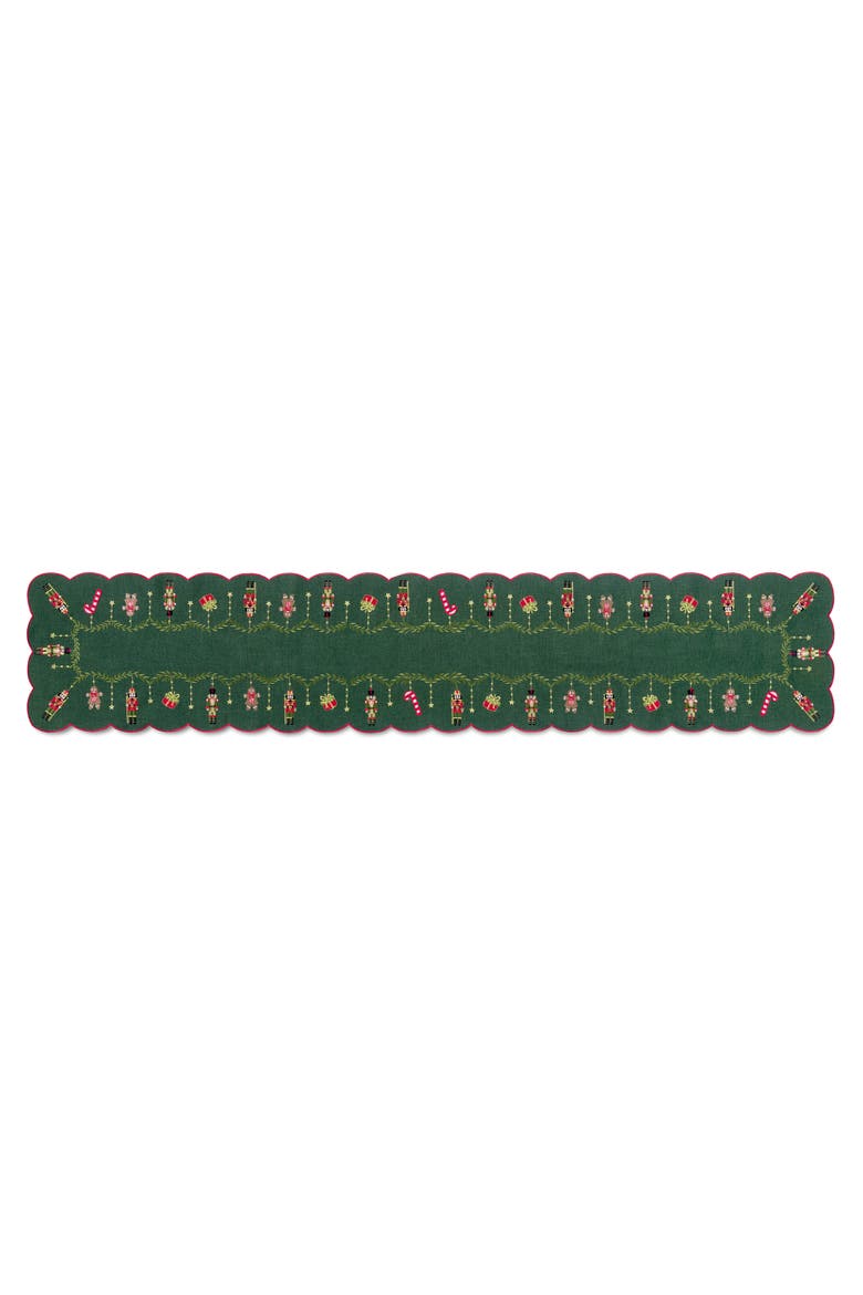 Nutcracker Noel Embroidered Table Runner, Green - 14"W x 72"L, Main, color, Green