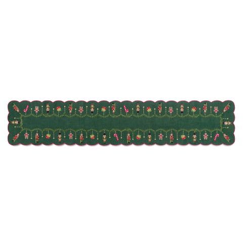 Nutcracker Noel Embroidered Table Runner, Green - 14"W x 72"L