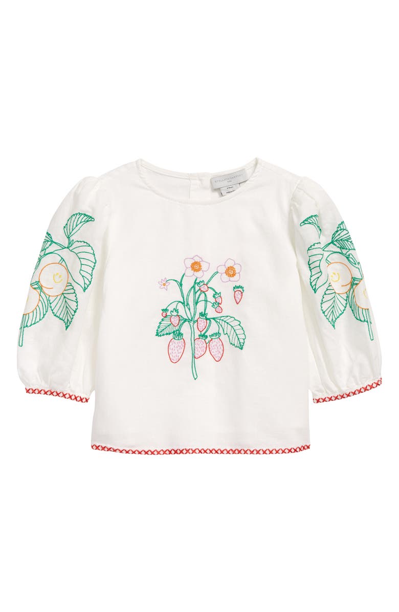 Stella McCartney Kids Kids' Floral Embroidered Linen & Cotton Top, Main, color, 