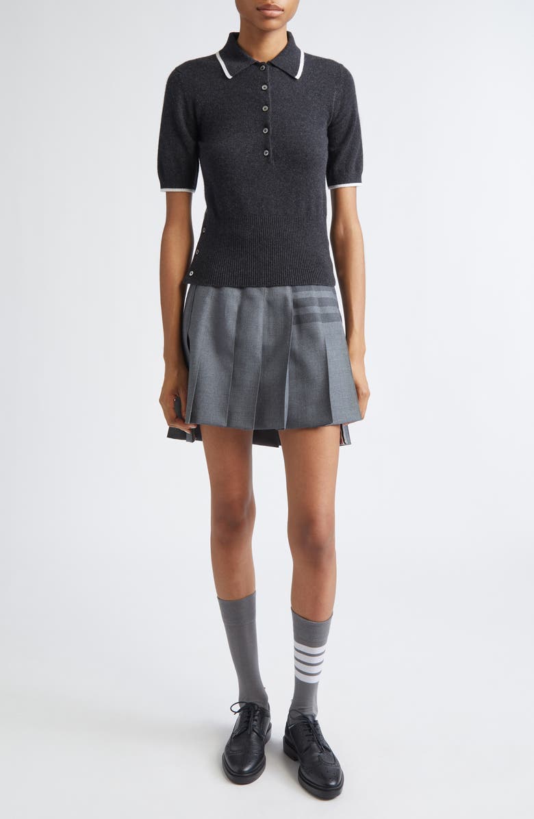 Thom Browne Tipped Intarsia Browne 65 Cashmere Polo Sweater, Alternate, color, Dark Grey