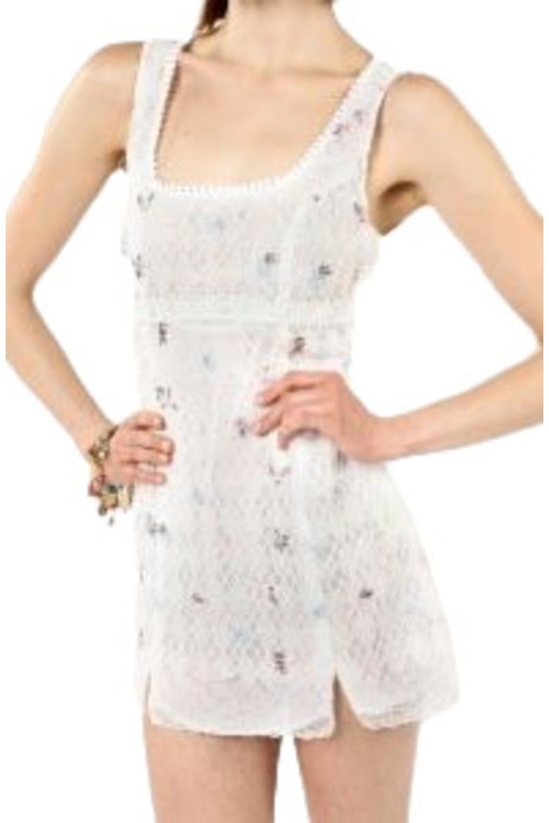 Embroidered Lacey Trellis Mini Dress, Alternate, color, White Multi