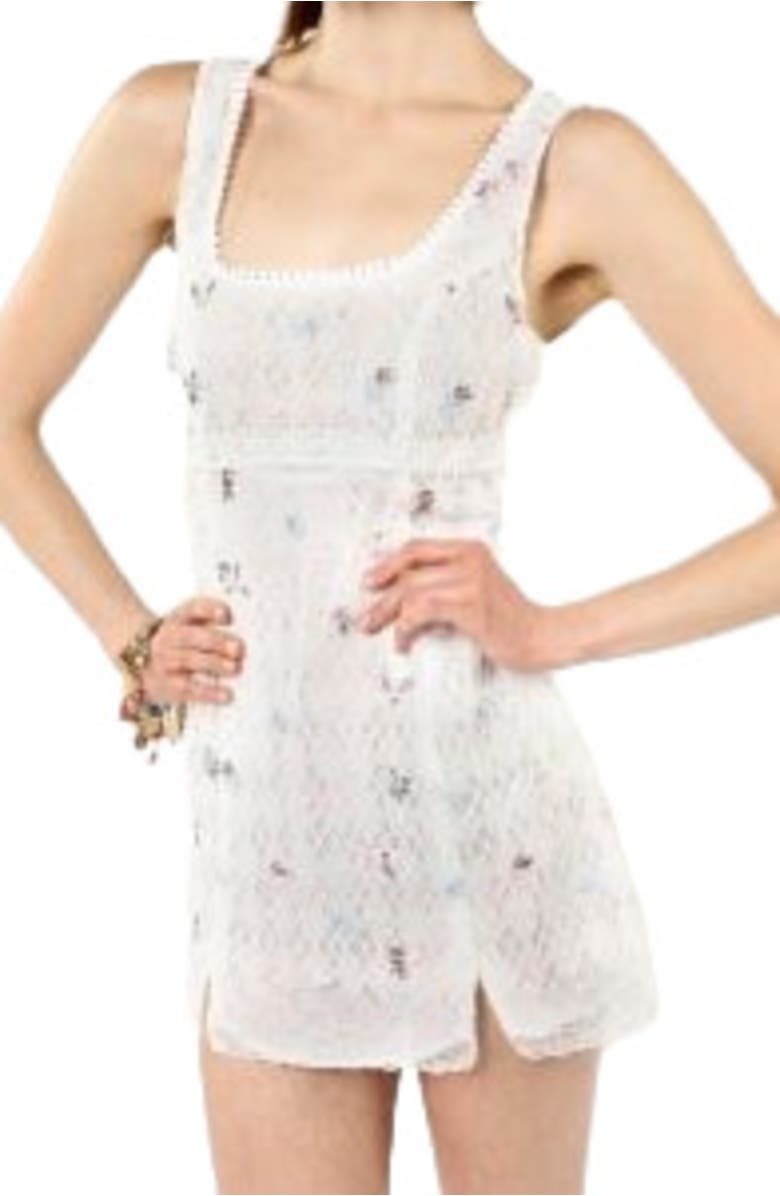 Anna Sui Embroidered Lacey Trellis Mini Dress, Alternate, color, White Multi