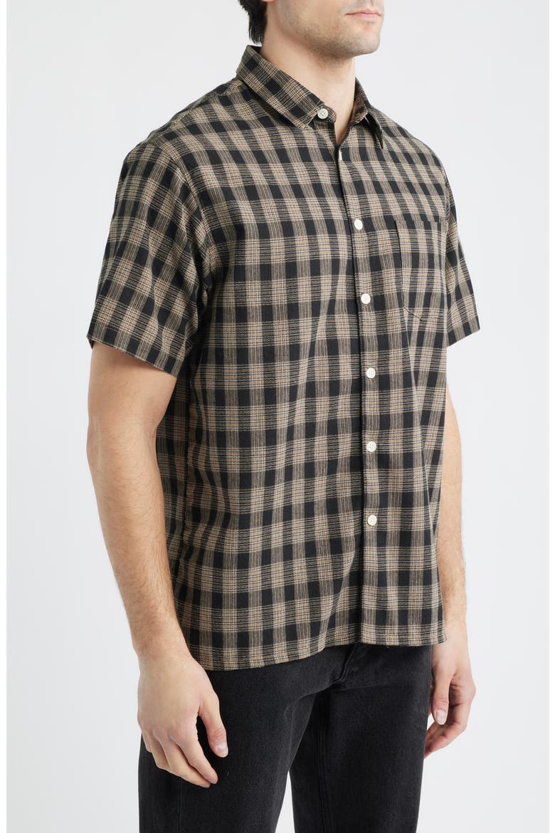 Office Woven Check Short Sleeve Cotton Button-Up Shirt, Alternate, color, BLACK