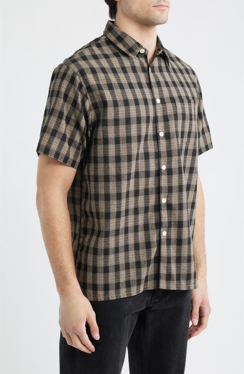 925 Originals Office Woven Check Short Sleeve Cotton Button-Up Shirt, Alternate, color, Black