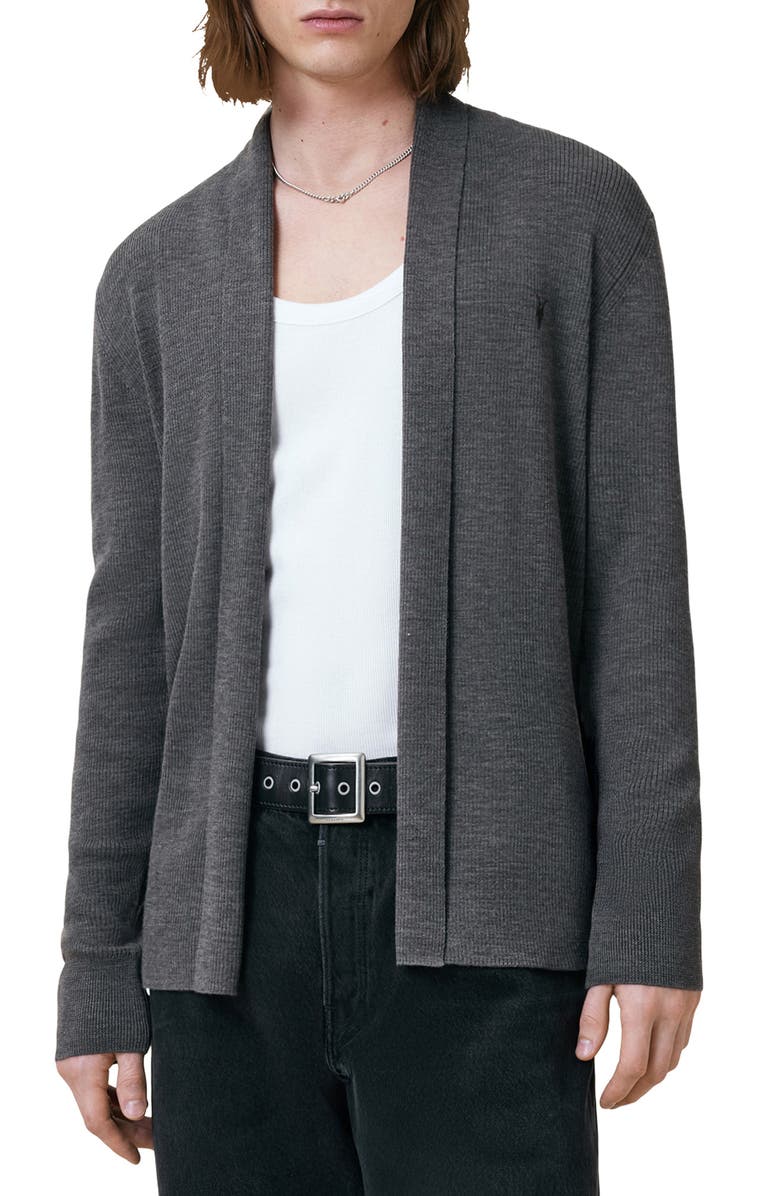 AllSaints Mode Merino Wool Shawl Collar Cardigan, Main, color, Monument Grey