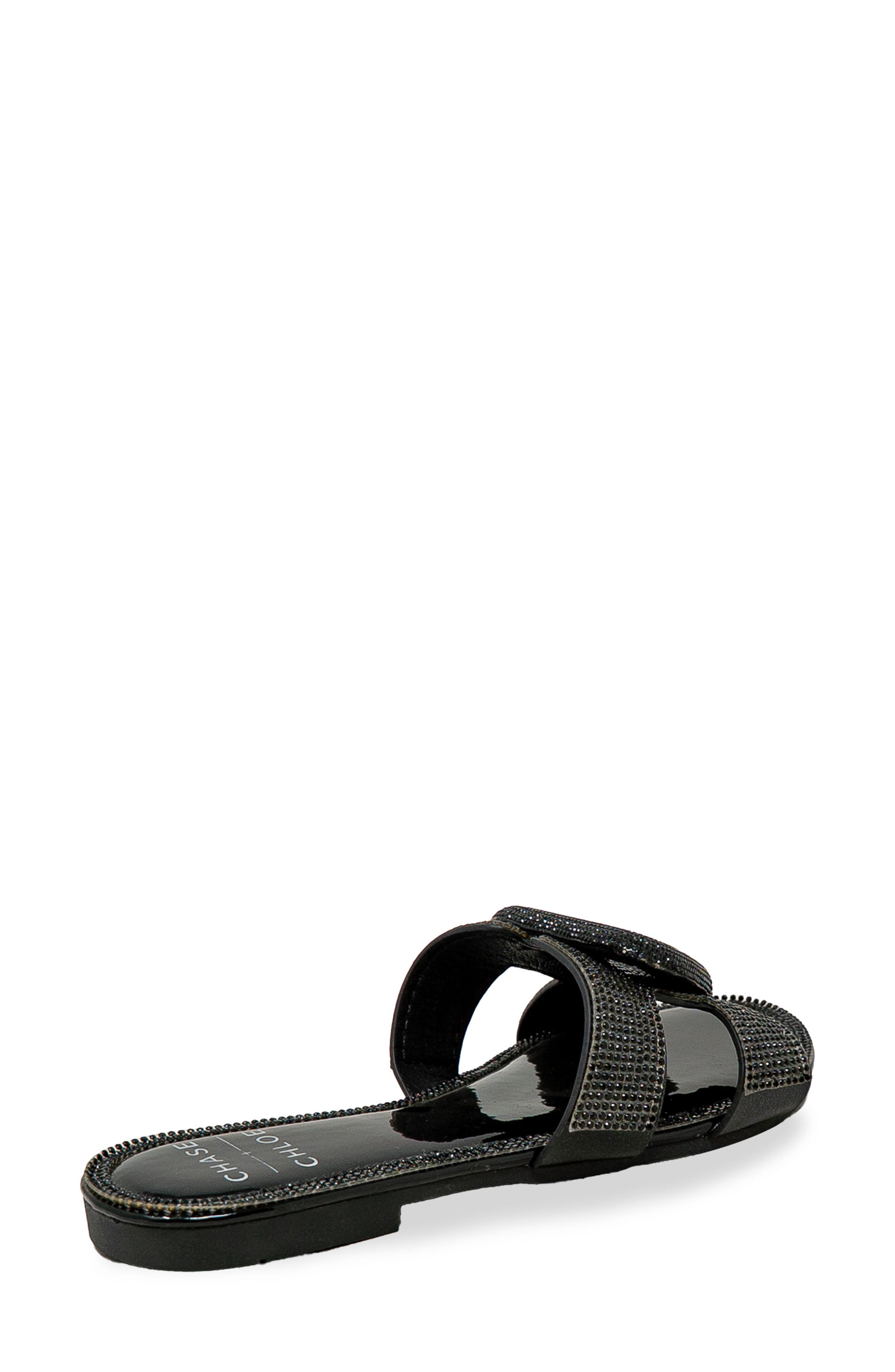 CHASE AND CHLOE Rhinestone Embellished Slide Sandal, Alternate, color, Black Metallic