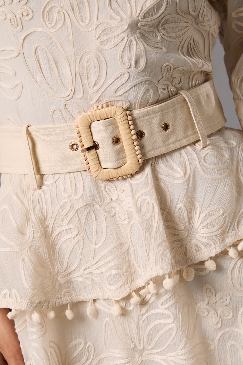 Long Sleeve Tiered Skirt Belted Dress, Alternate, color, Cream
