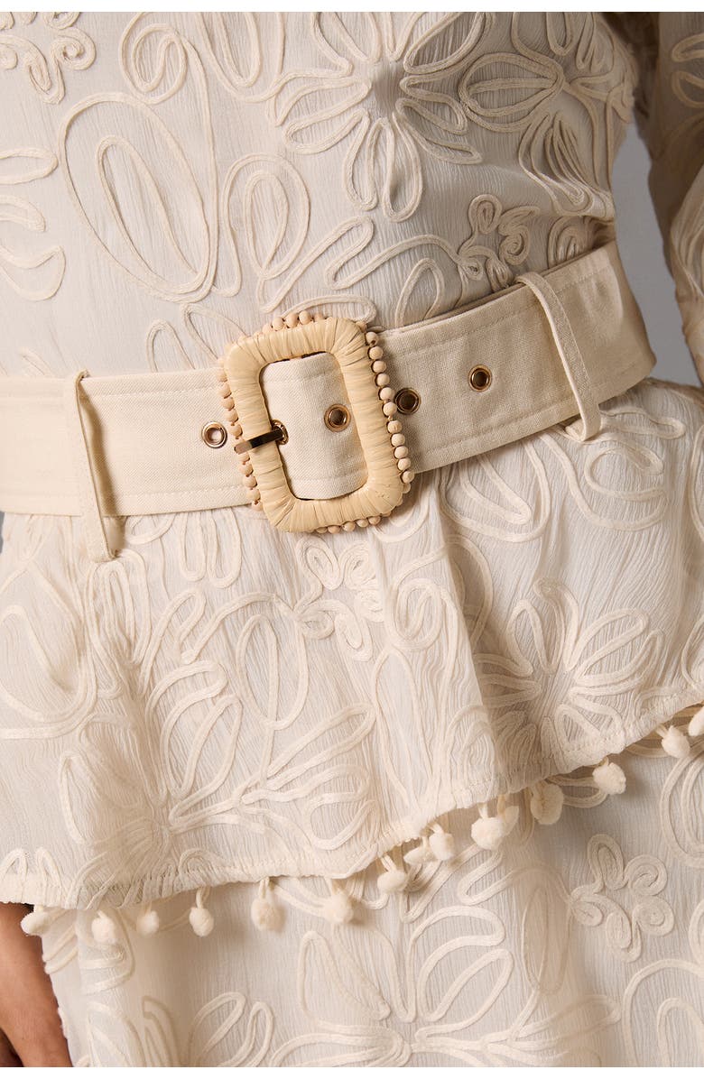 Coast Long Sleeve Tiered Skirt Belted Dress, Alternate, color, Cream