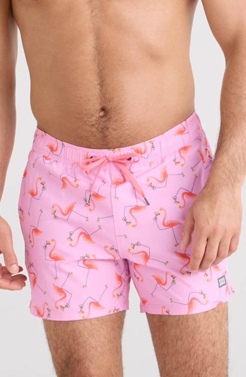 SAXX Oh Buoy 2N1 5-Inch Volley Swim Trunks in Drinko Flamingo-Taffy 