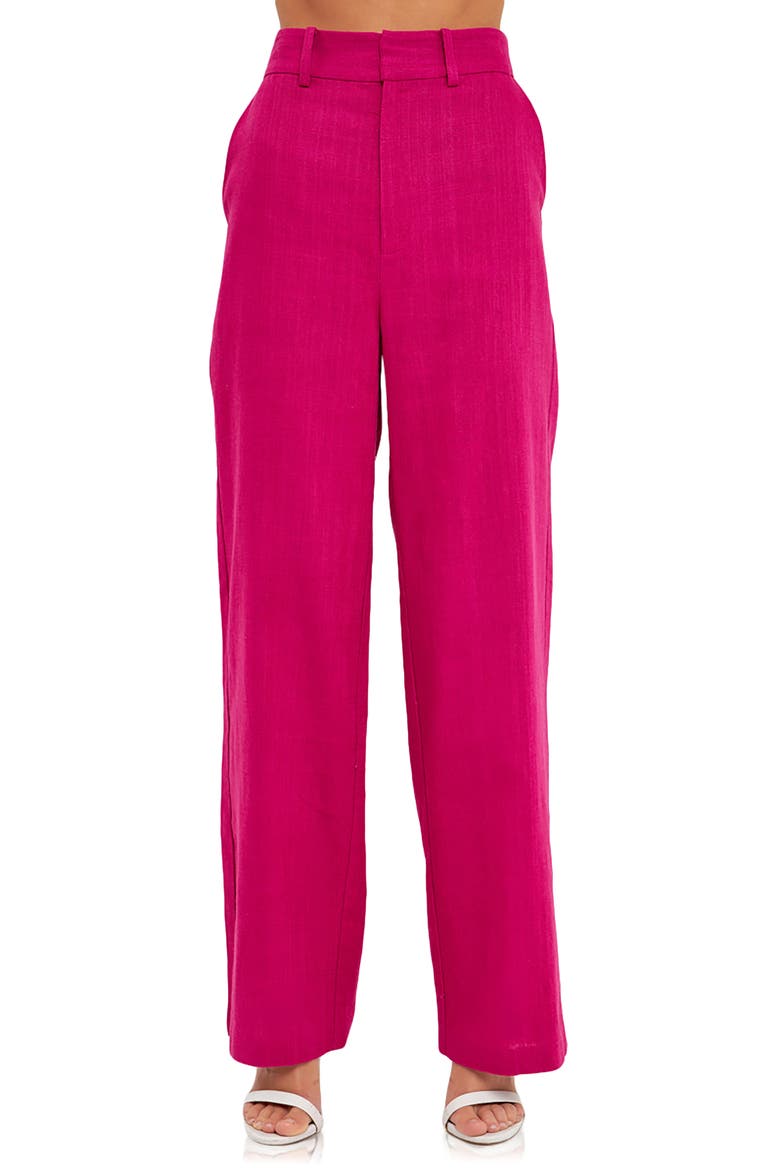 Wide Leg Linen Blend Trousers, Alternate, color, BERRY