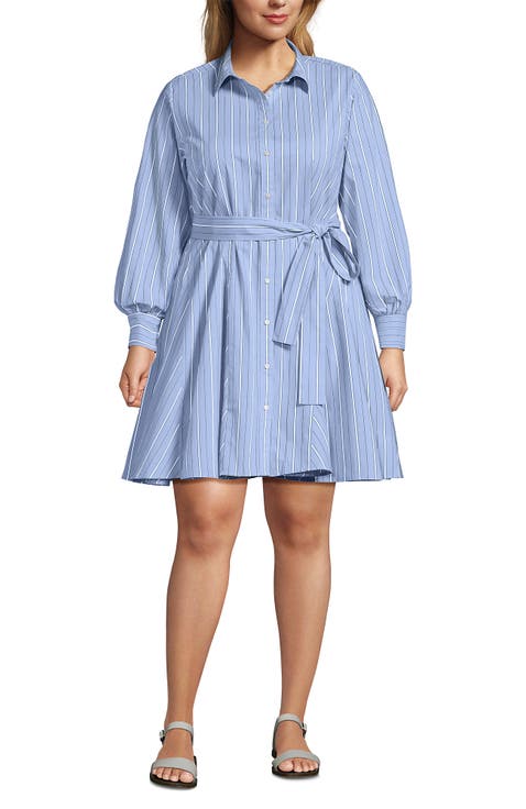 Poplin Button Front Dress with Godets