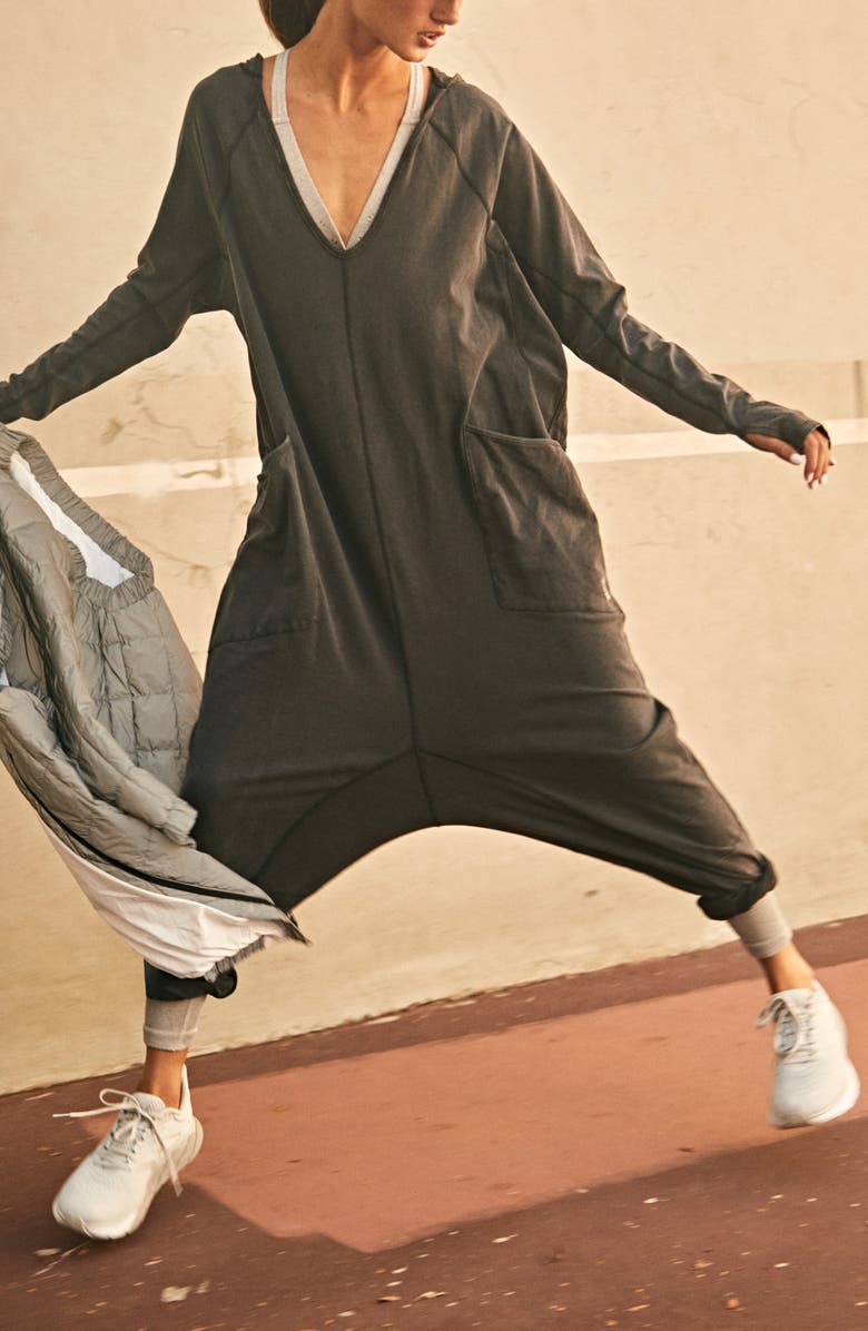 FP Movement by Free People Free People FP Movement Hot Shot Long Sleeve Stretch Cotton Jumpsuit, Main, color, Black