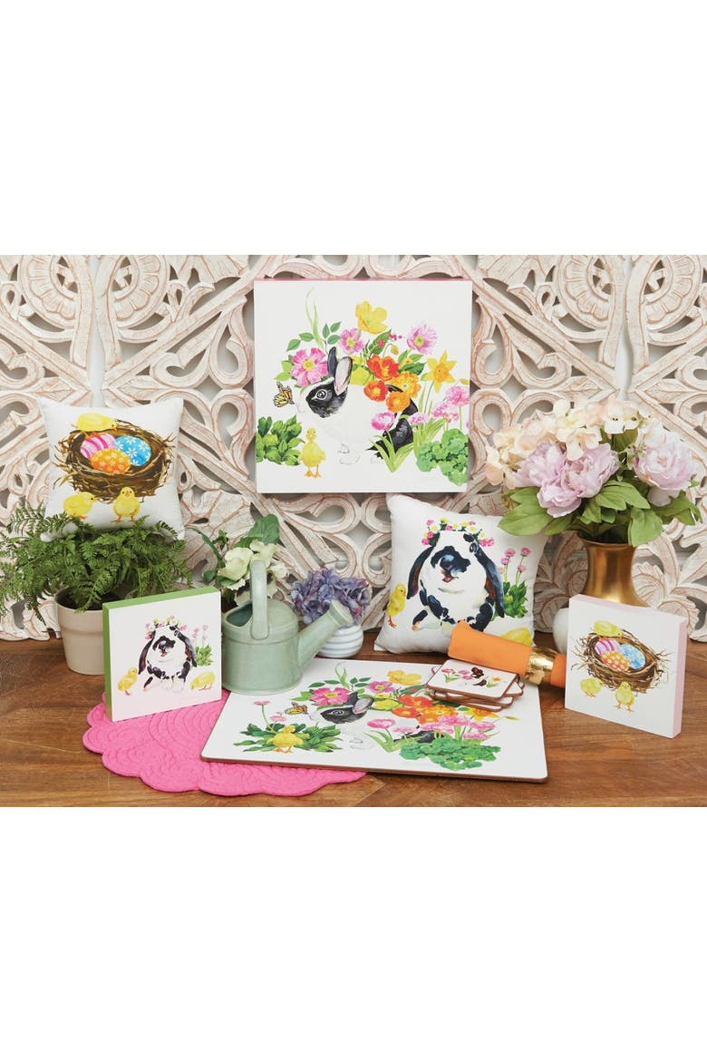 Easter Bunny & Ducks HD Printed Cotton Blend Mini Accent Pillow 10" x 10", Alternate, color, White