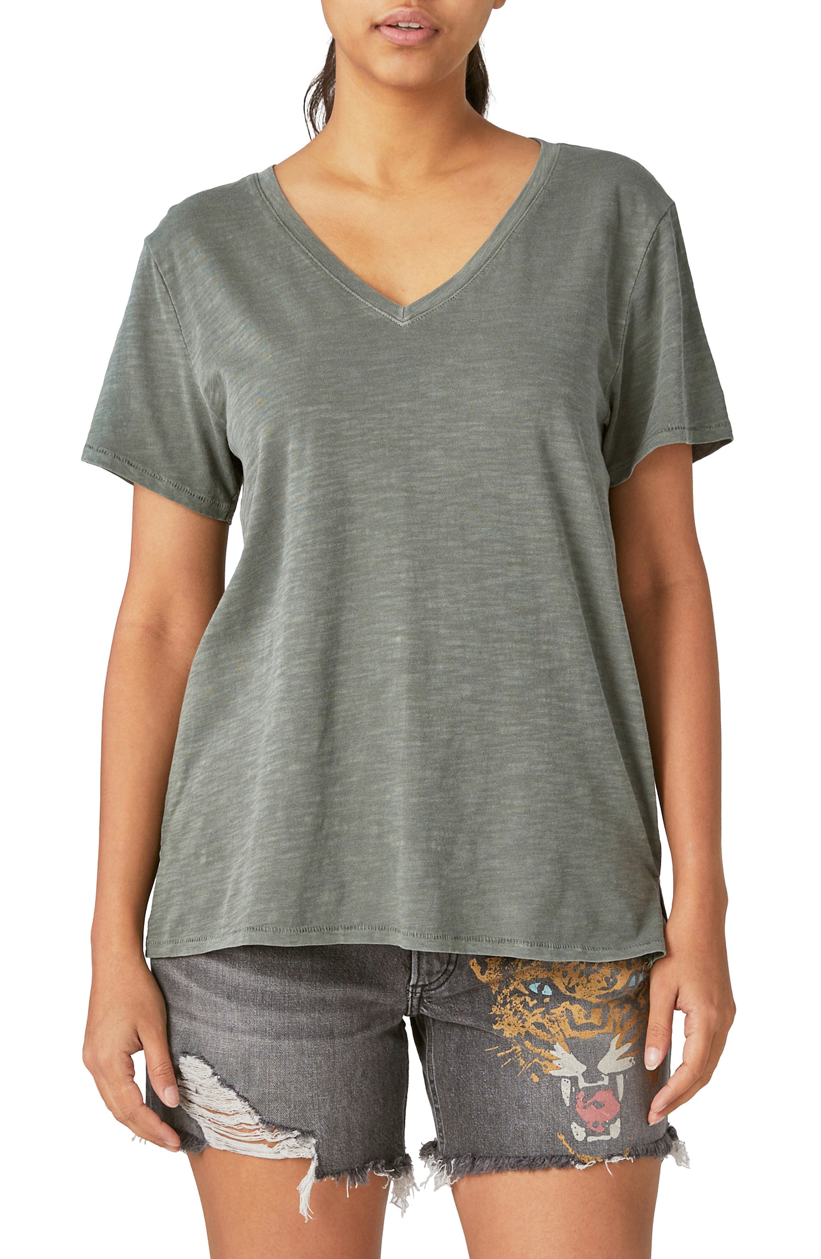 LUCKY BRAND LUCKY BRAND CLASSIC V-NECK COTTON BLEND T-SHIRT