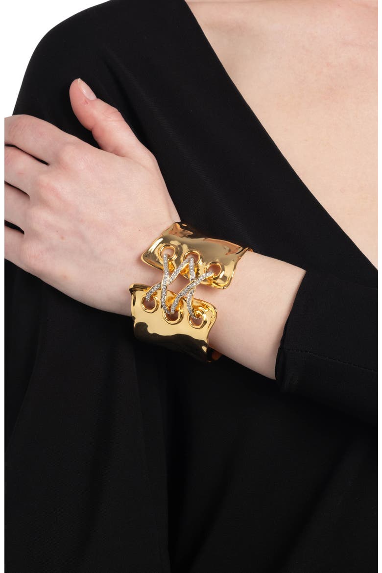 Solanales Crystal Lace-Up Cuff Bracelet, Alternate, color, GOLD/ CRYSTALS