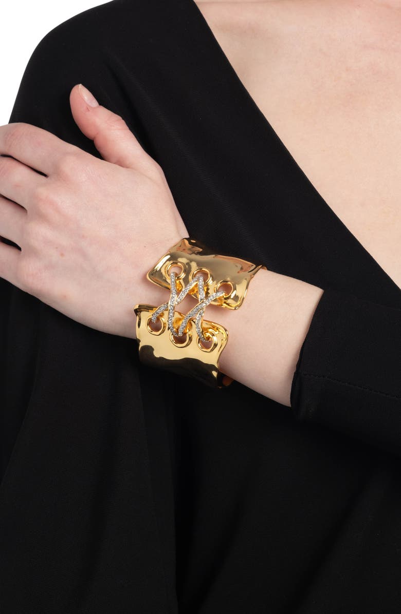 Alexis Bittar Solanales Crystal Lace-Up Cuff Bracelet, Alternate, color, Gold/ Crystals