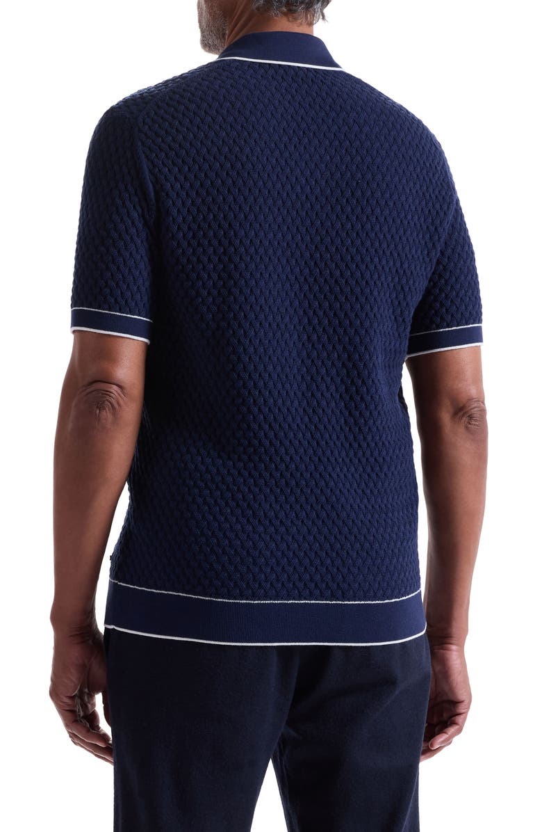 Bugatchi Johnny Collar Basket Stitch Cotton Blend Polo Sweater, Alternate, color, Navy