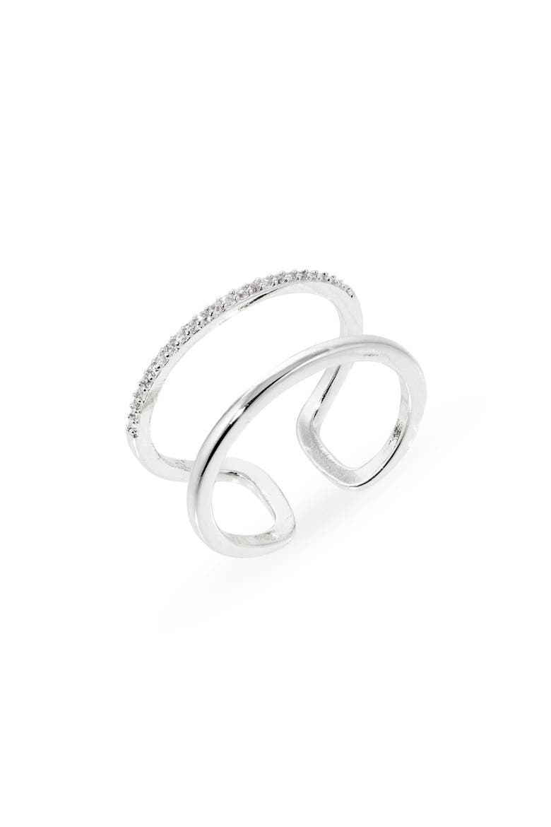Cubic Zirconia Open Double Row Ring, Main, color, CLEAR- SILVER