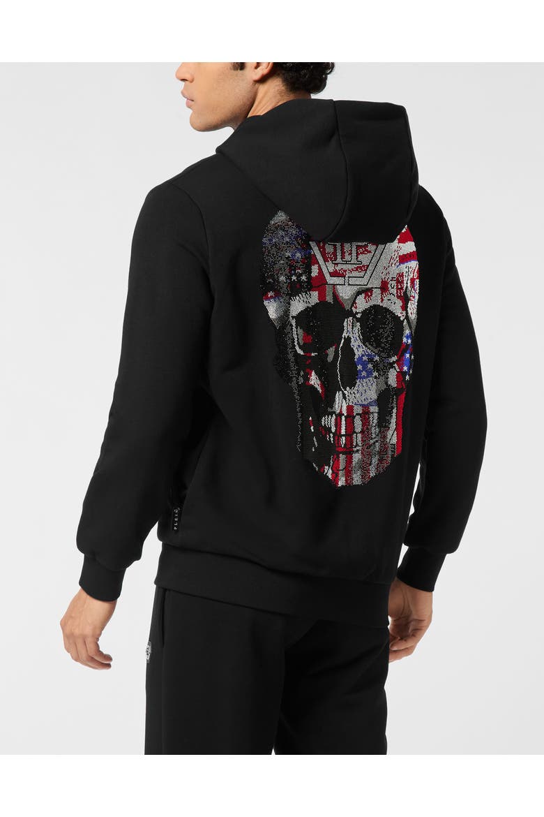 Fleece Zip Hoodie Skull America Men, Alternate, color, black
