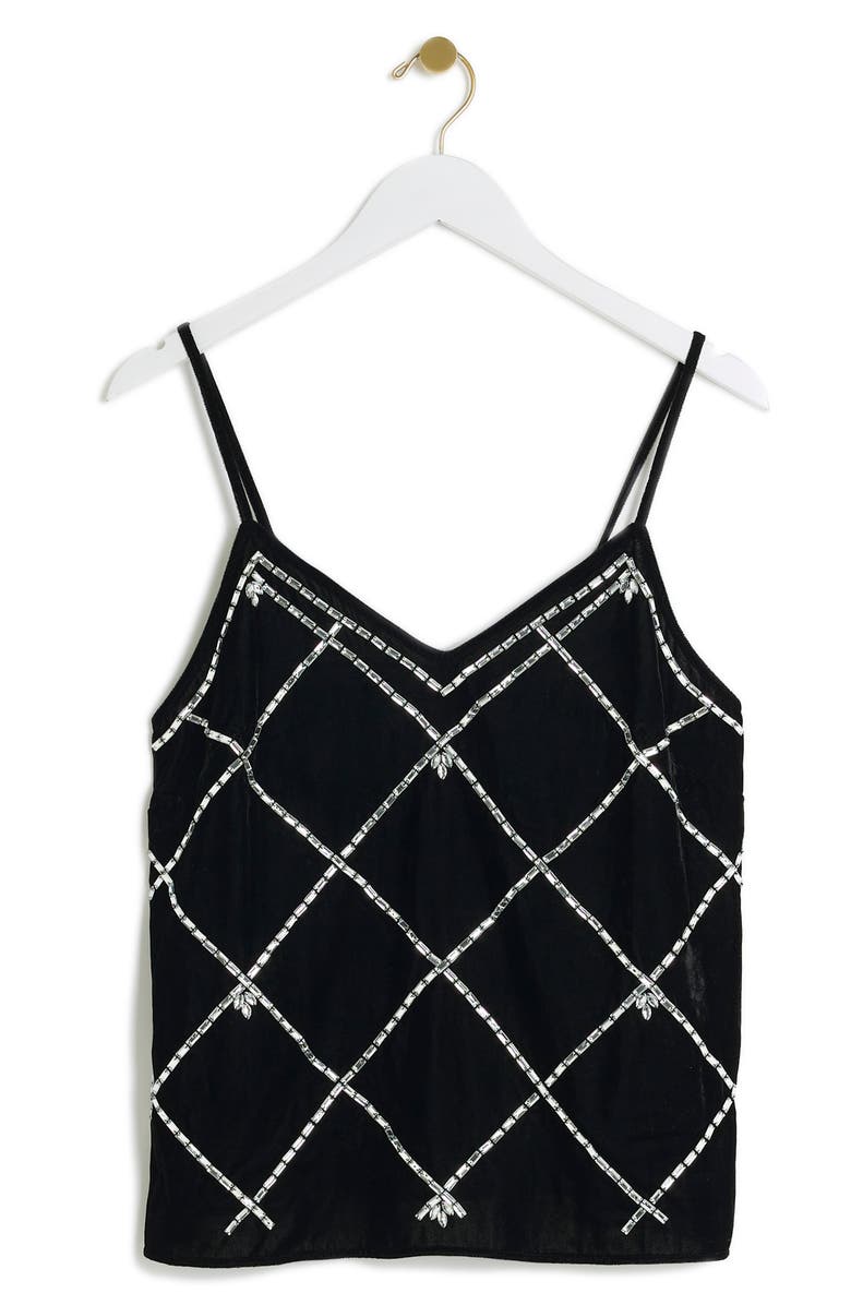River Island Crystal Embellished Velvet Camisole, Alternate, color, 