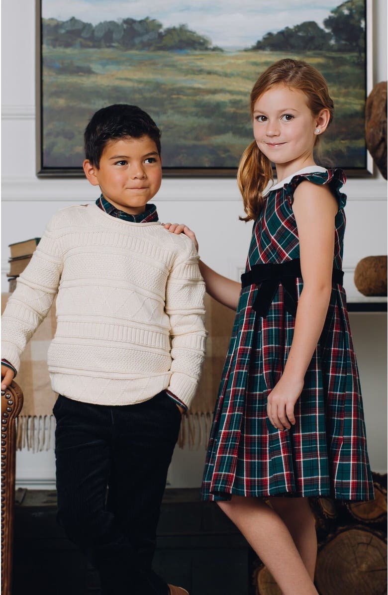 Hope & Henry Baby Boys' Organic Cable Sweater with Suede Detail, Infant, Alternate, color, 